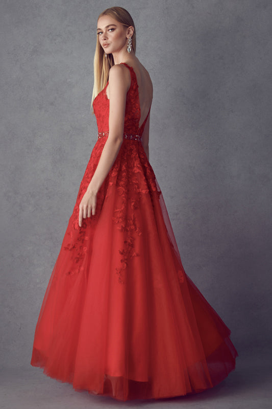 Prom Dresses Ball Gown Long Formal Floral Prom Dress Red