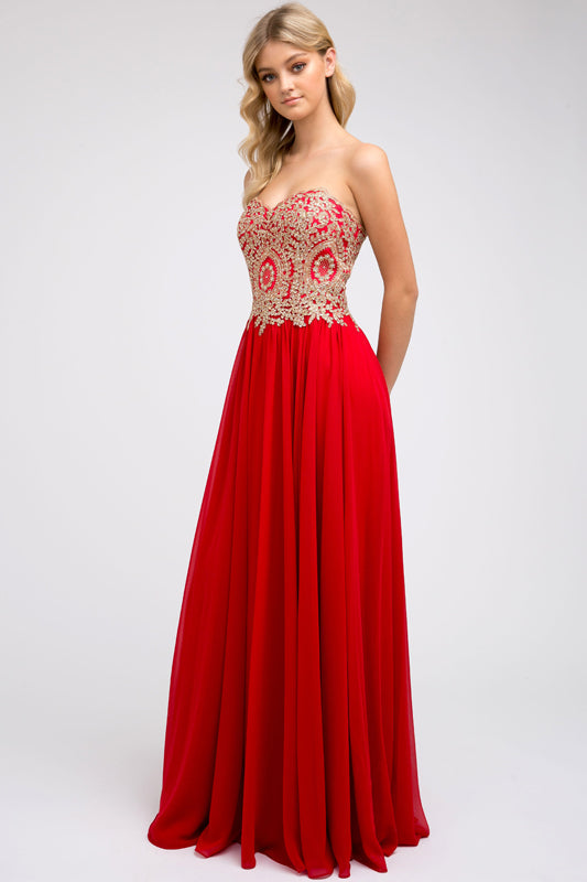 Prom Dresses A Line Long Applique Formal Prom Dress Red