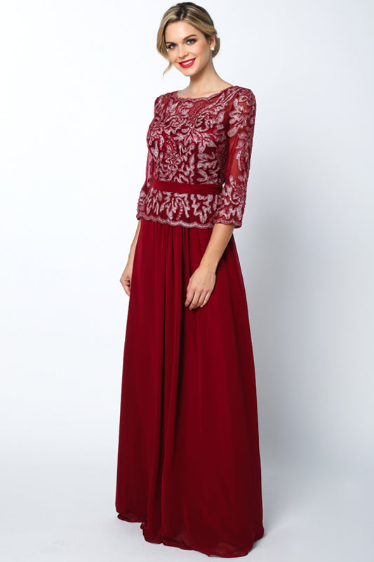 Mother of the Bride Dresses Beaded Formal Long Mother of the Bride Dress Burgundy