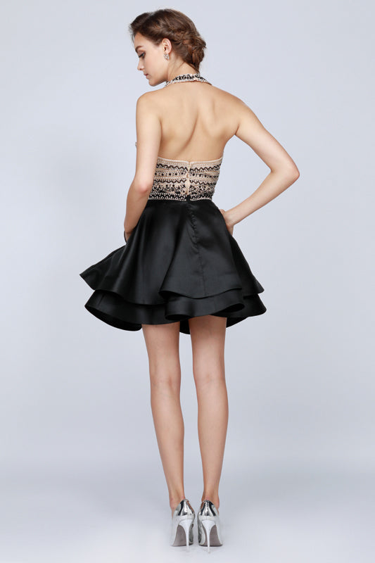 Cocktail Dresses Short Cocktail Two Piece Beaded Layered Dress Black