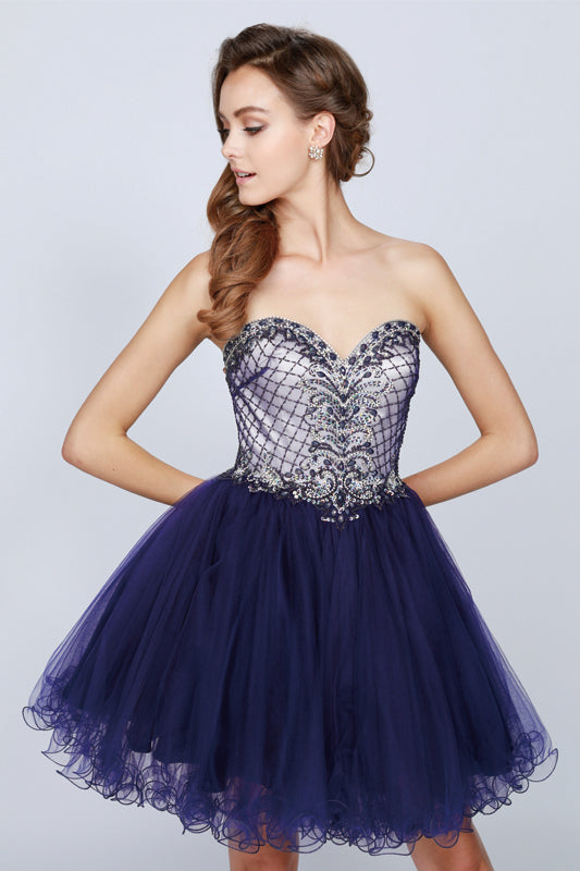 Cocktail Dresses Beaded Homecoming Short Cocktail Dress Navy Blue