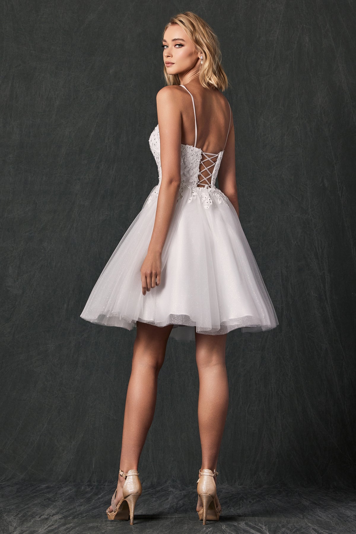 Wedding Dresses Short Floral Applique Wedding Dress Off White