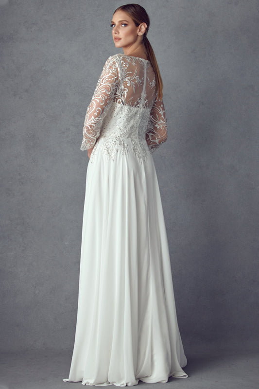 Wedding Dresses Beaded Lace Long Simple Wedding Dress Off White