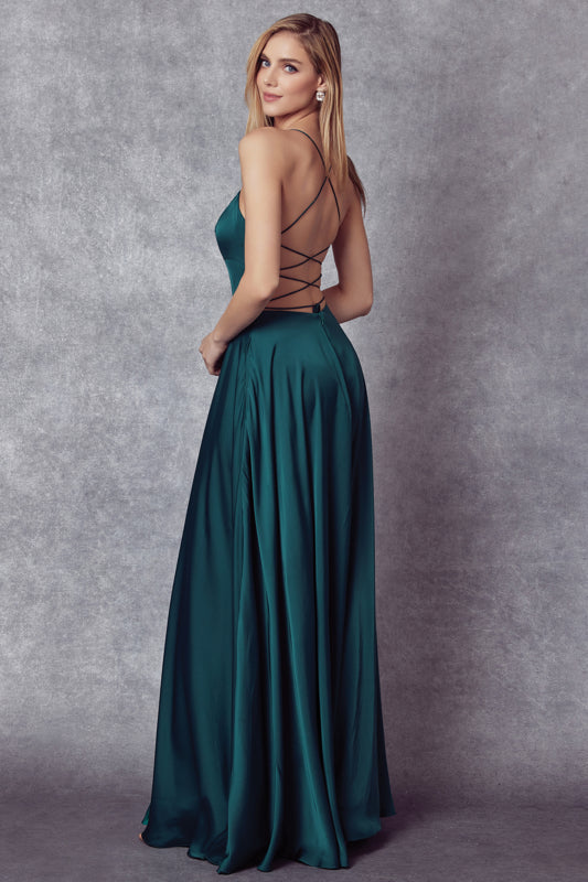 Prom Dresses Long A Line Formal Slit Prom Dress Emerald Green