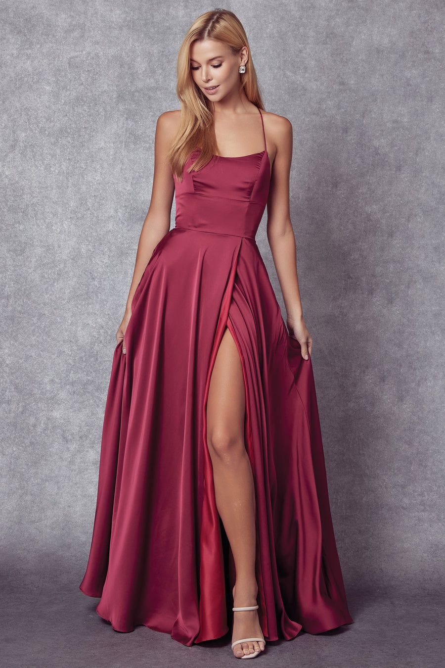 Prom Dresses Long A Line Formal Slit Prom Dress Wine