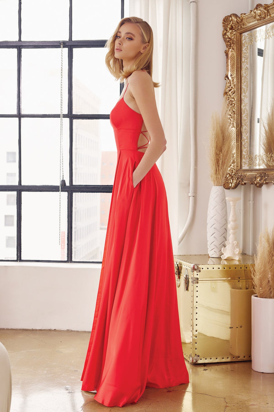 Prom Dresses Long A Line Formal Slit Prom Dress Red