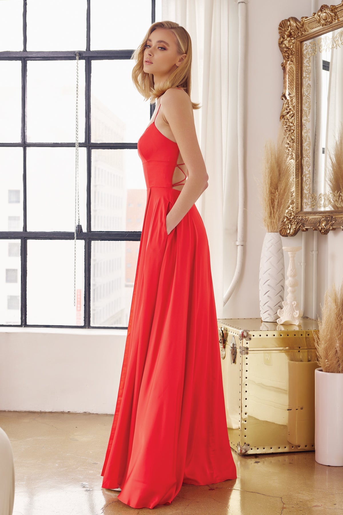 Prom Dresses Long A Line Formal Slit Prom Dress Red