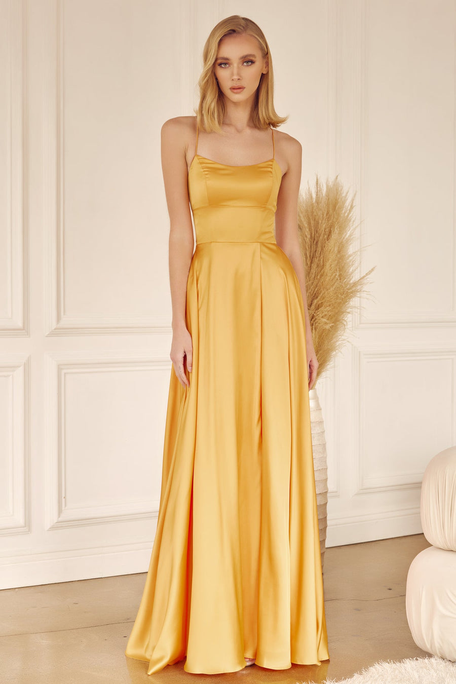 Prom Dresses Long A Line Formal Slit Prom Dress Yellow Gold