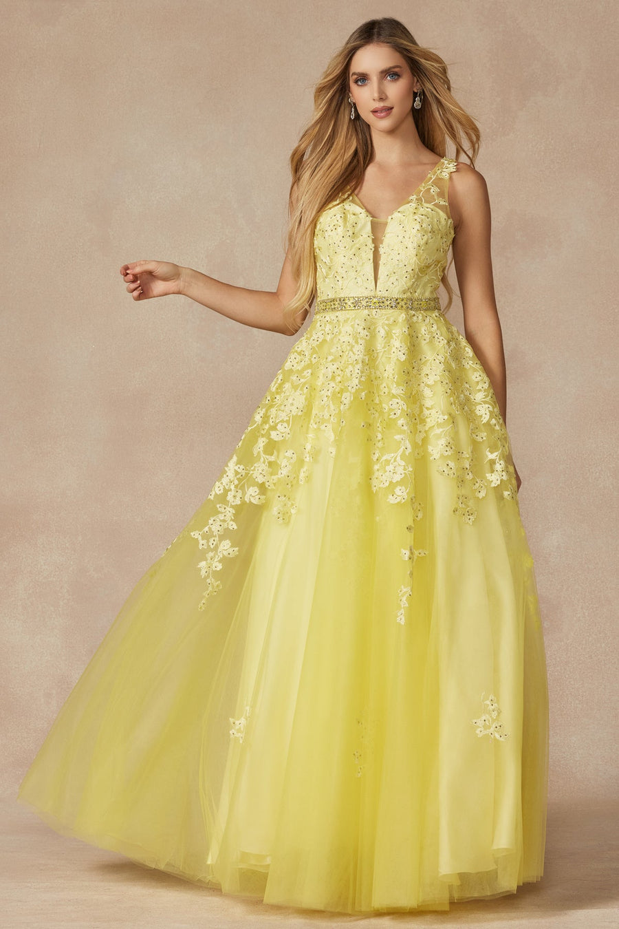 Prom Dresses Ball Gown Long Formal Floral Prom Dress Yellow