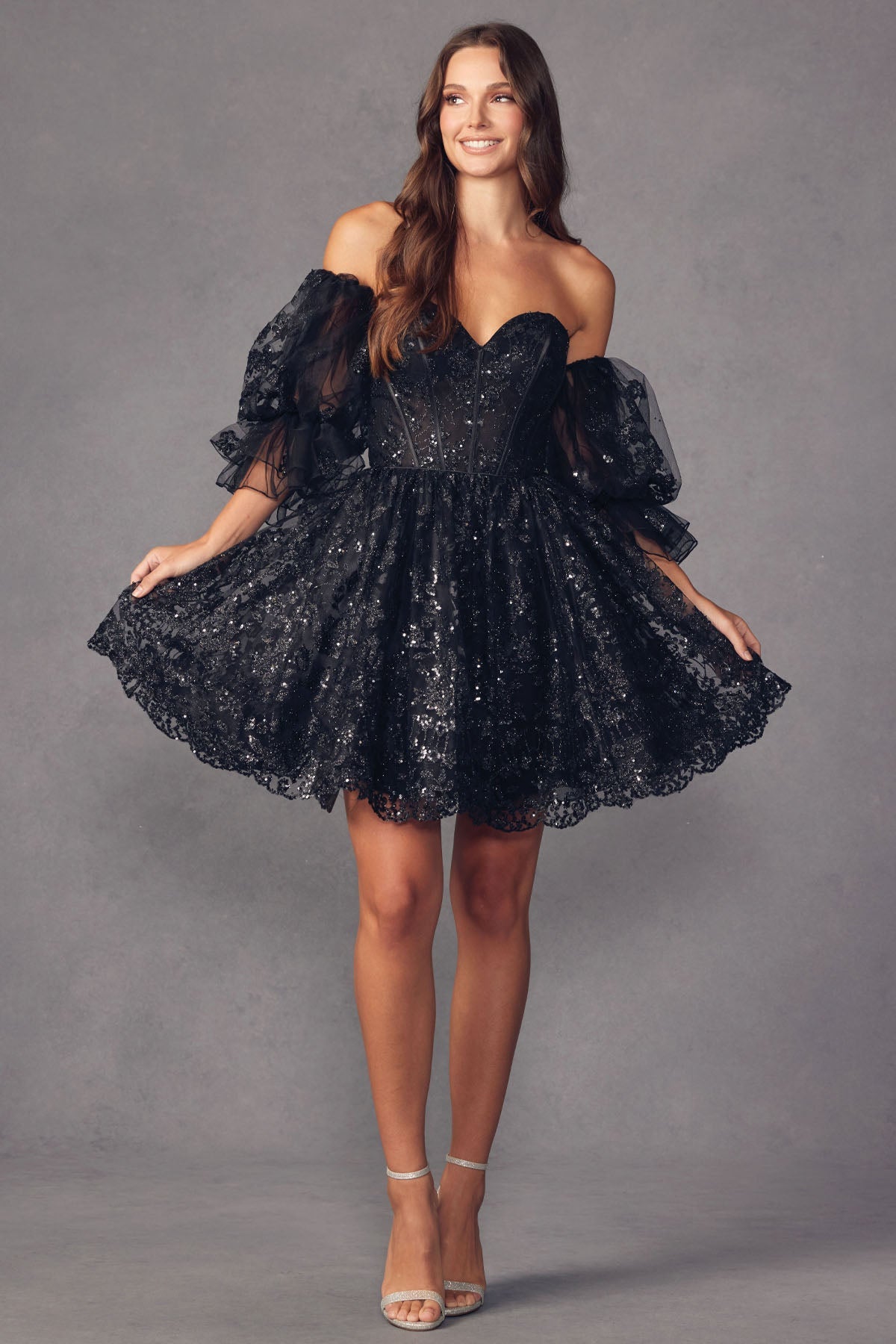 Cocktail Dresses Homecoming Short A Line Glitter Prom Dress Black