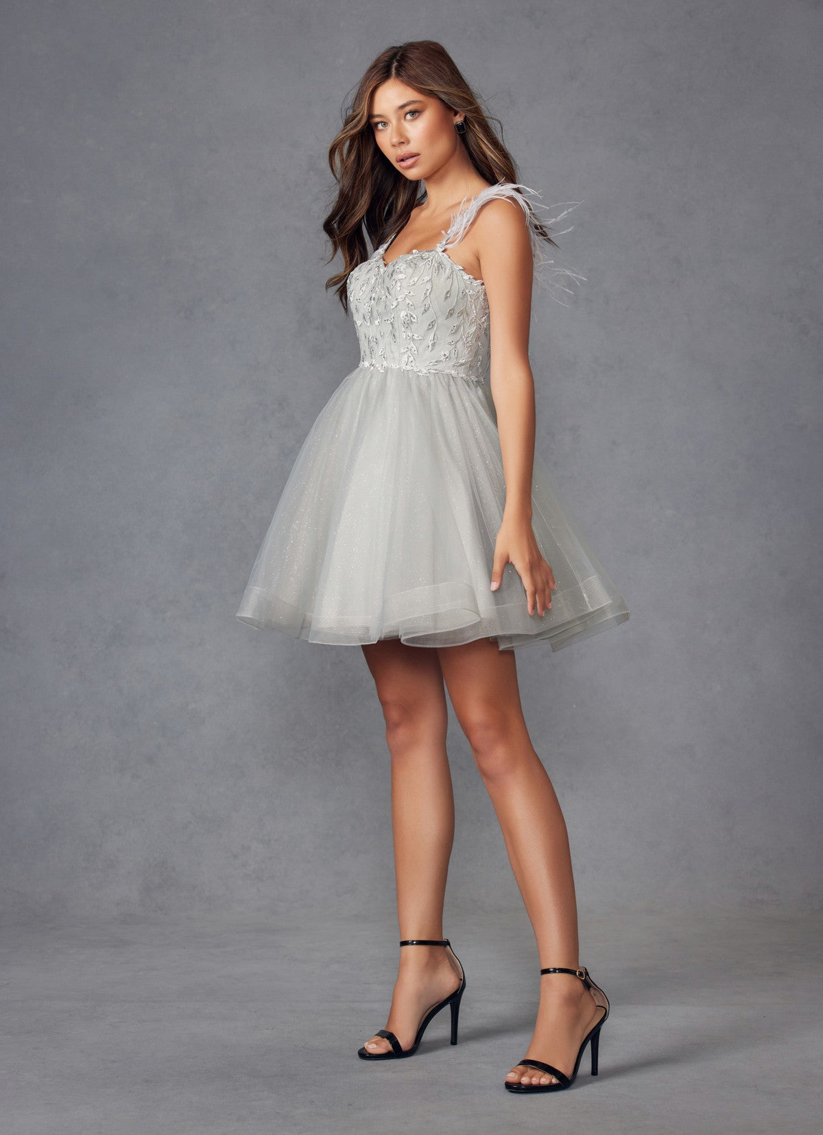 Cocktail Dresses Short Cocktail Feather Dress Silver