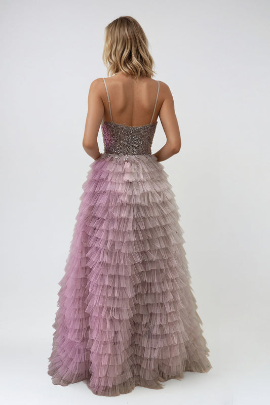 Prom Dresses Fitted Prom Long Ruffle Formal Dress Buff