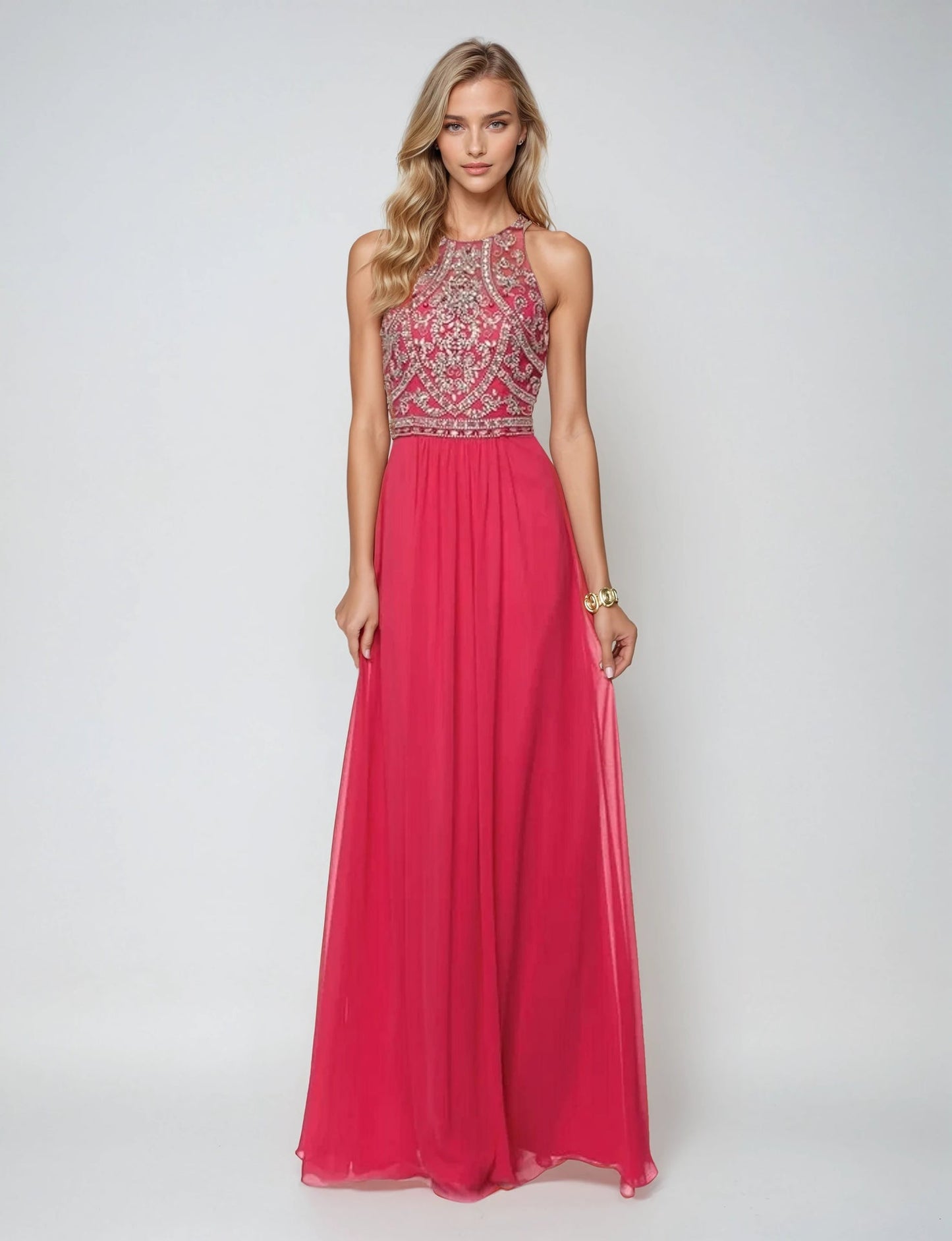Prom Dresses Beaded Long A Line Formal Prom Dress Fuchsia