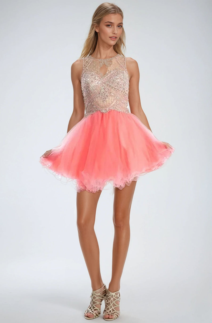 Cocktail Dresses Mini Sequin Short Cocktail Dress Coral