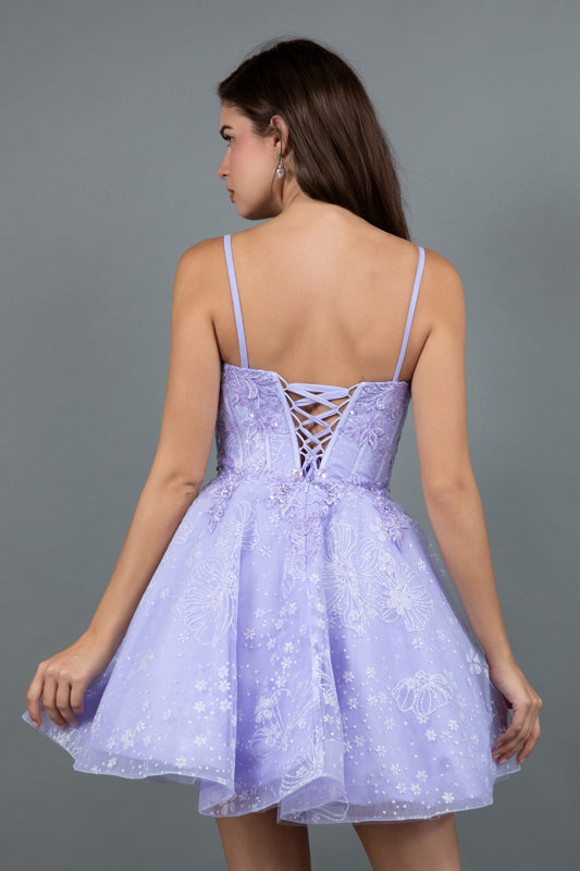 Cocktail Dresses A Line Short Cocktail Floral Glitter Dress Lilac