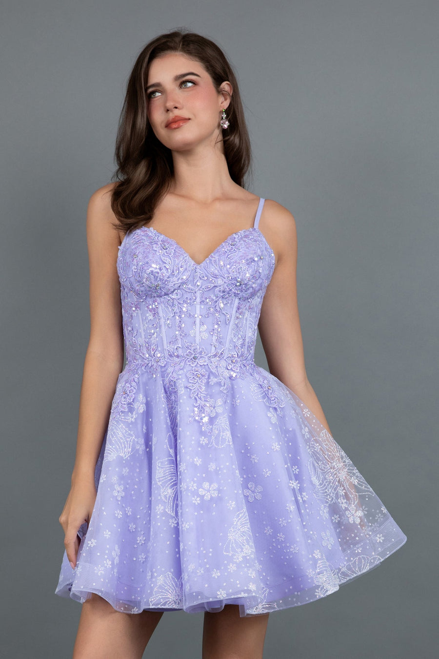 Cocktail Dresses A Line Short Cocktail Floral Glitter Dress Lilac
