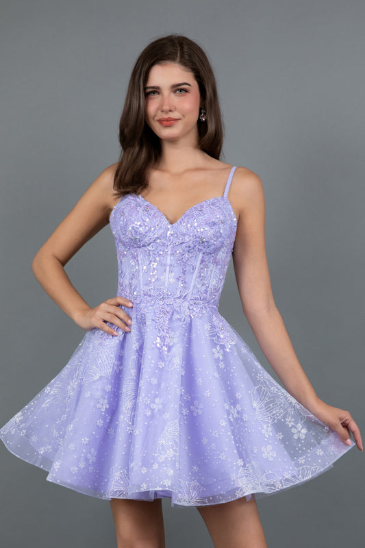 Cocktail Dresses A Line Short Cocktail Floral Glitter Dress Lilac