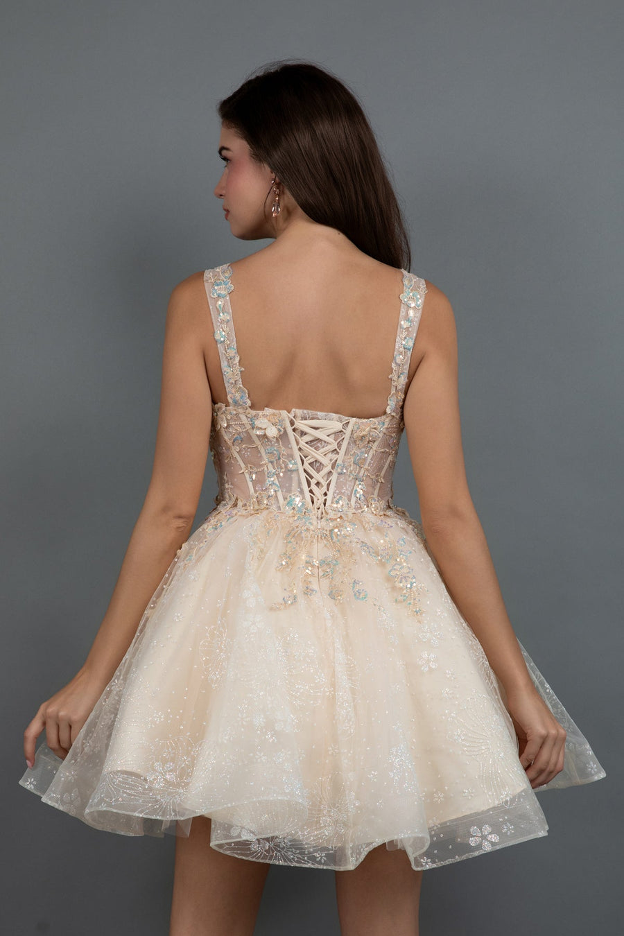 Cocktail Dresses Short Cocktail Floral Glitter Dress Champagne