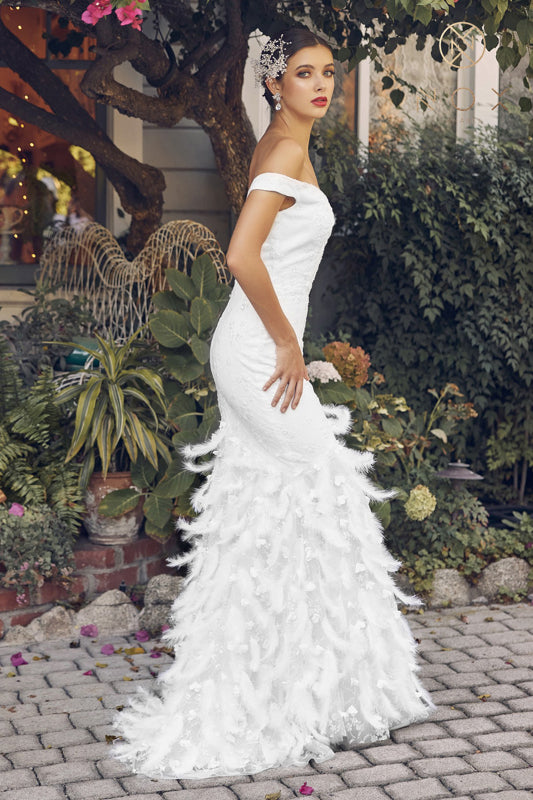 Wedding Dresses Simple Long Mermaid Feather Wedding Dress White