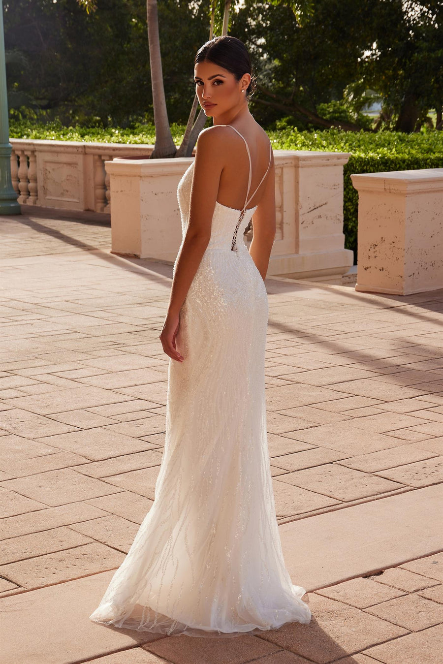 Wedding Dresses Long Beaded Sequin Wedding Dress White