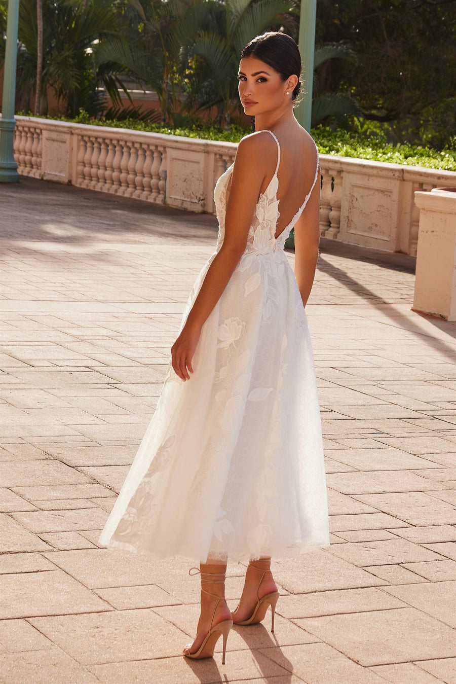 Wedding Dresses Floral Tea Length Wedding Dress  White