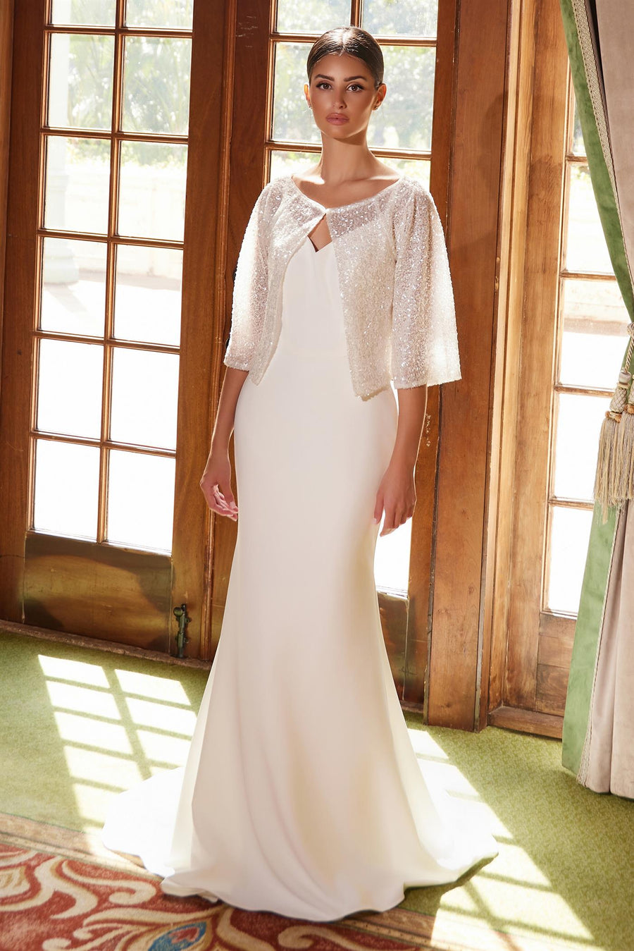 Wedding Dresses Long Sequin Two Piece Wedding Dress White