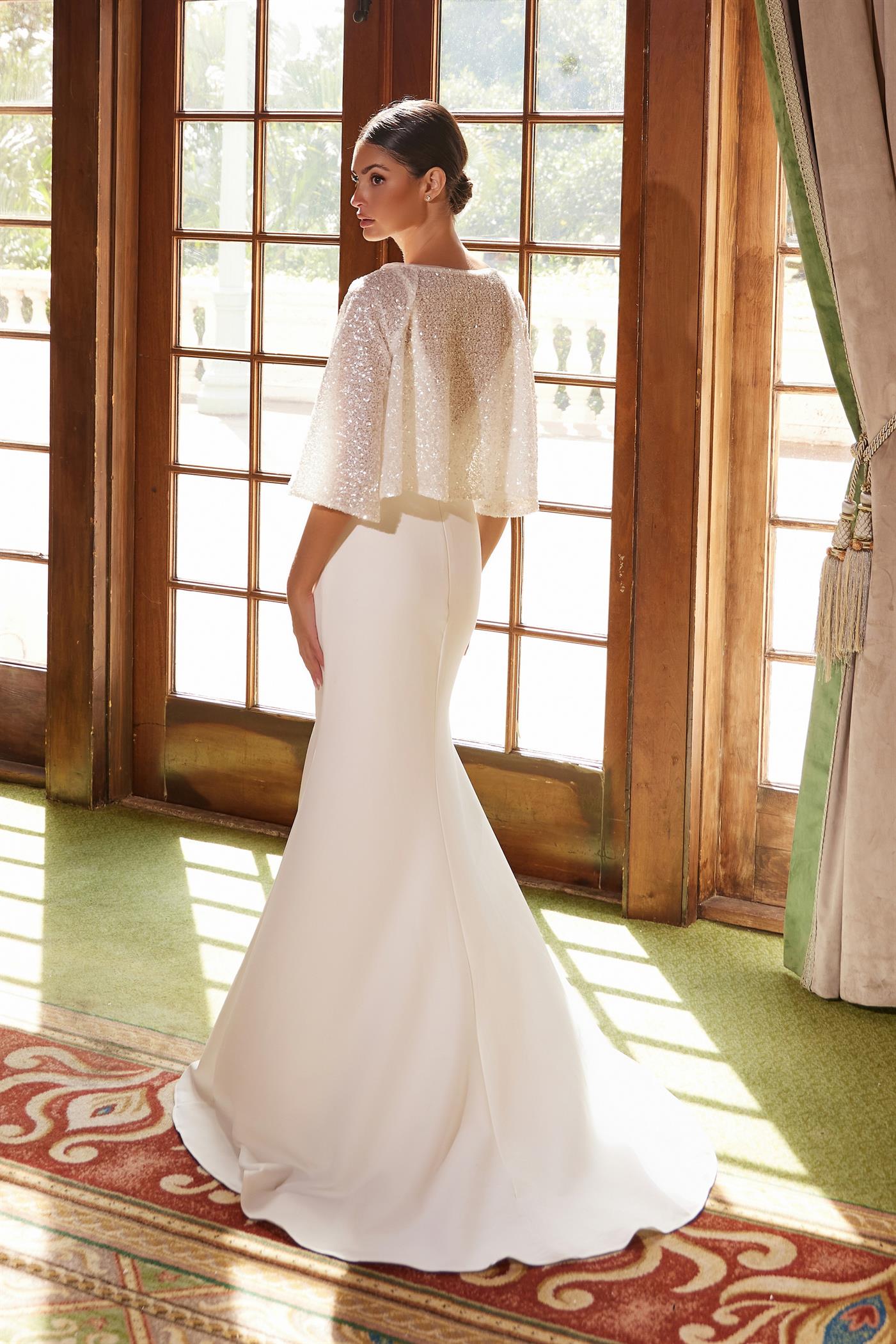 Wedding Dresses Long Sequin Two Piece Wedding Dress White