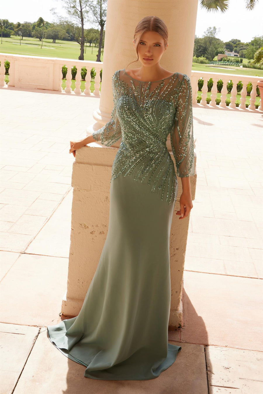 Mother of the Bride Dresses Long Evening Gown Beaded Mother of the Bride Dress Green