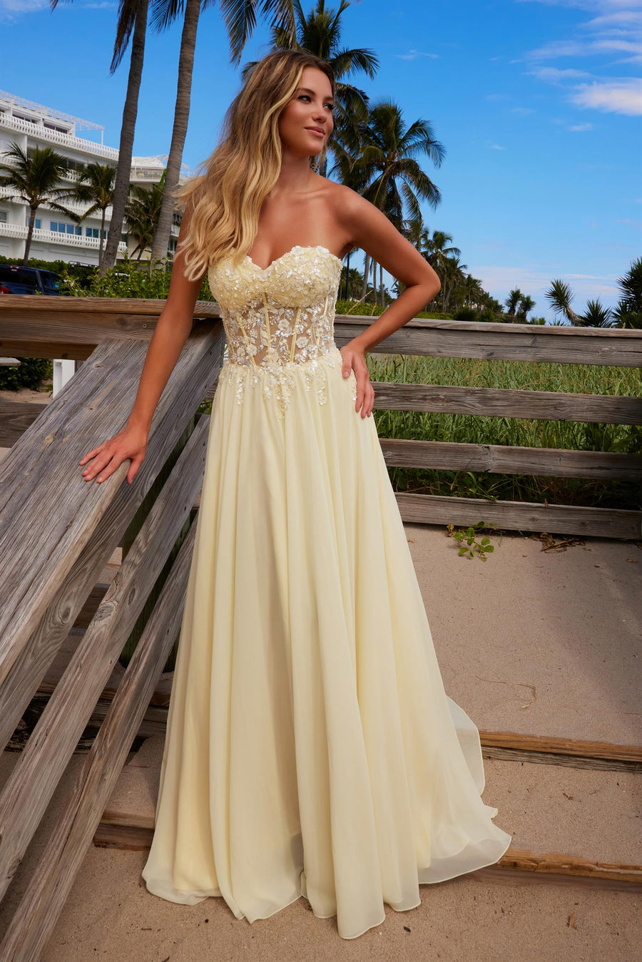 Prom Dresses Long Formal Intricate Flower Formal Prom Dress Lemon