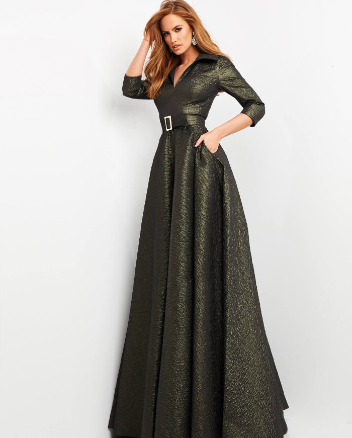 Prom Dresses Long Pleated A Line Metalic Formal Prom Dress OLIVE
