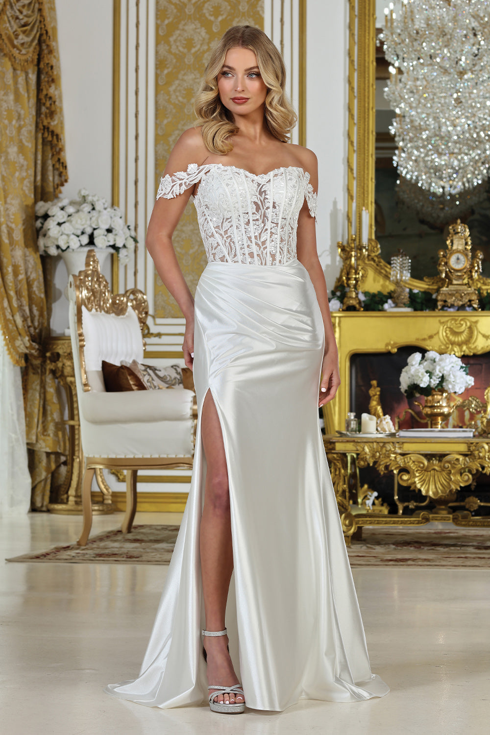 Wedding Dresses Long Corset Fitted Wedding Dress Off White