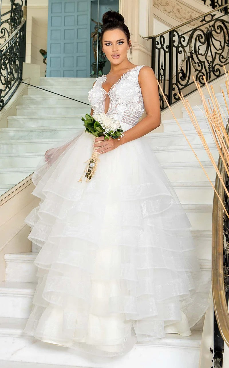 Wedding Dresses Long Bridal Ball Gown 3D Lace Wedding Dress White