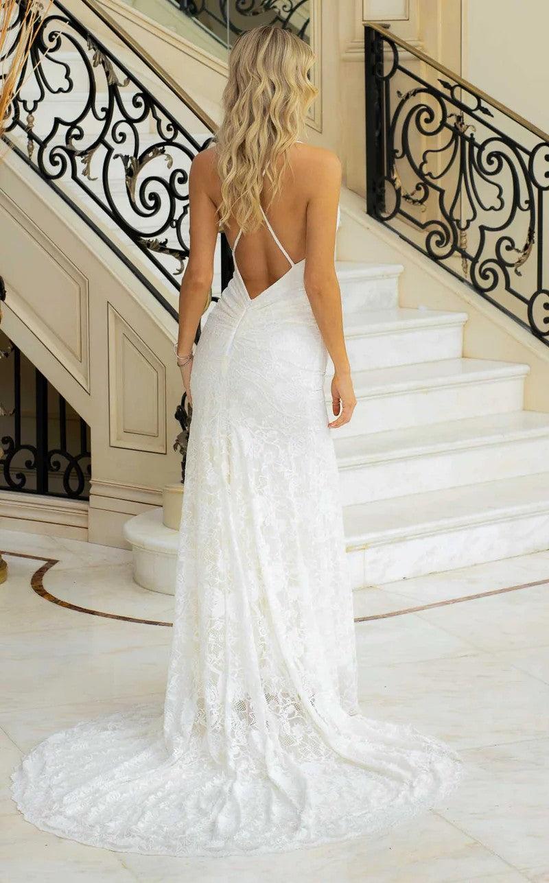 Wedding Dresses Simple Long Bridal Lace Fitted Wedding Dress White