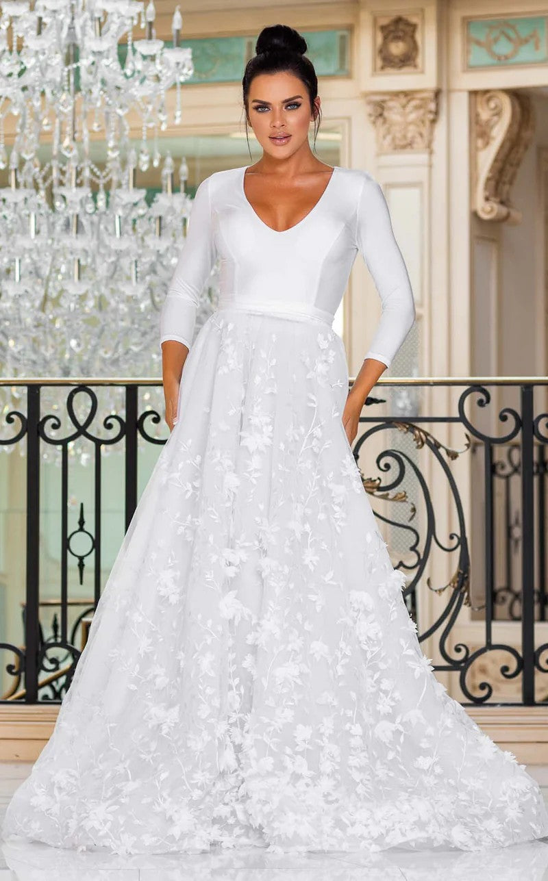 Wedding Dresses Long Floral Wedding Dress White