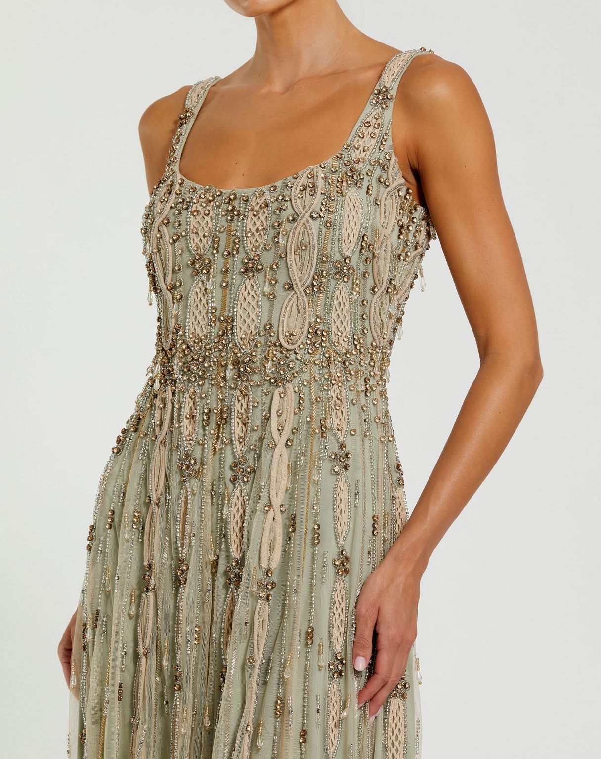 Formal Dresses Beaded Tea Length Formal Dress Nude Sage