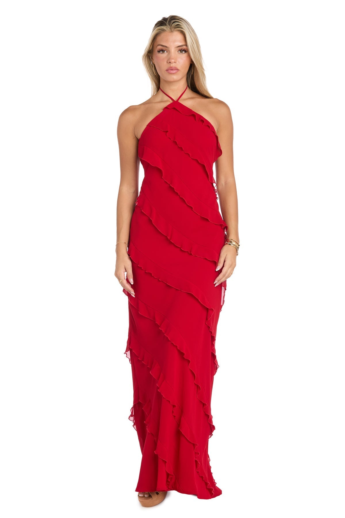 Prom Dresses Long Formal Ruffle Prom Dress Red