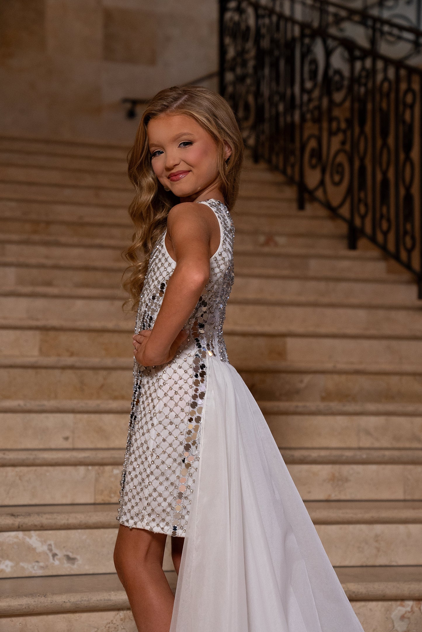 Girl Dresses Beaded Formal Little Girls Overskirt Romper White