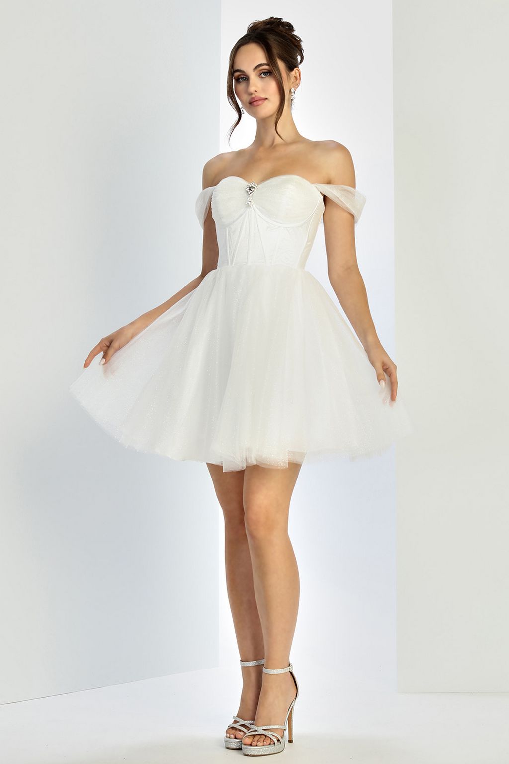 Cocktail Dresses Short Bridal Gown A Line Glitter Wedding Dress Off White