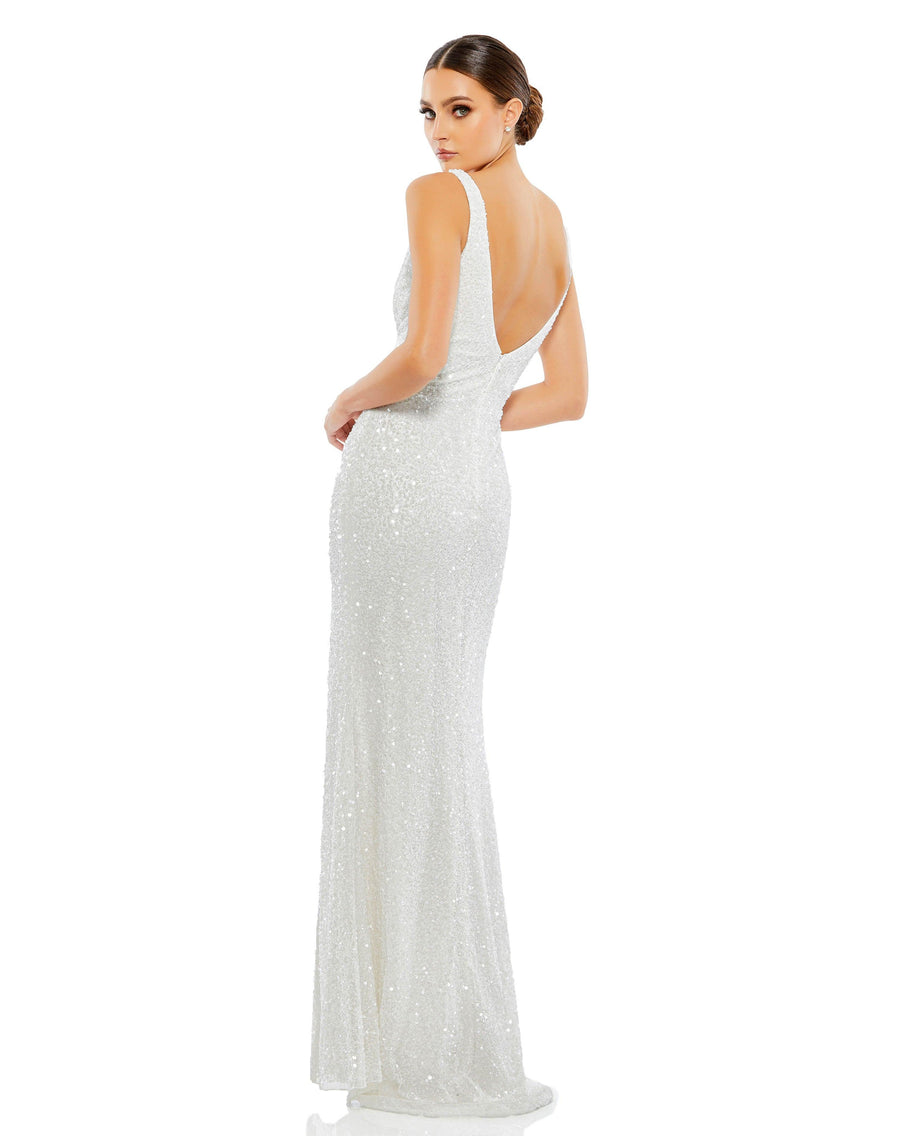 Mac Duggal Prom Long Sleeveless High Slit Gown Ivory