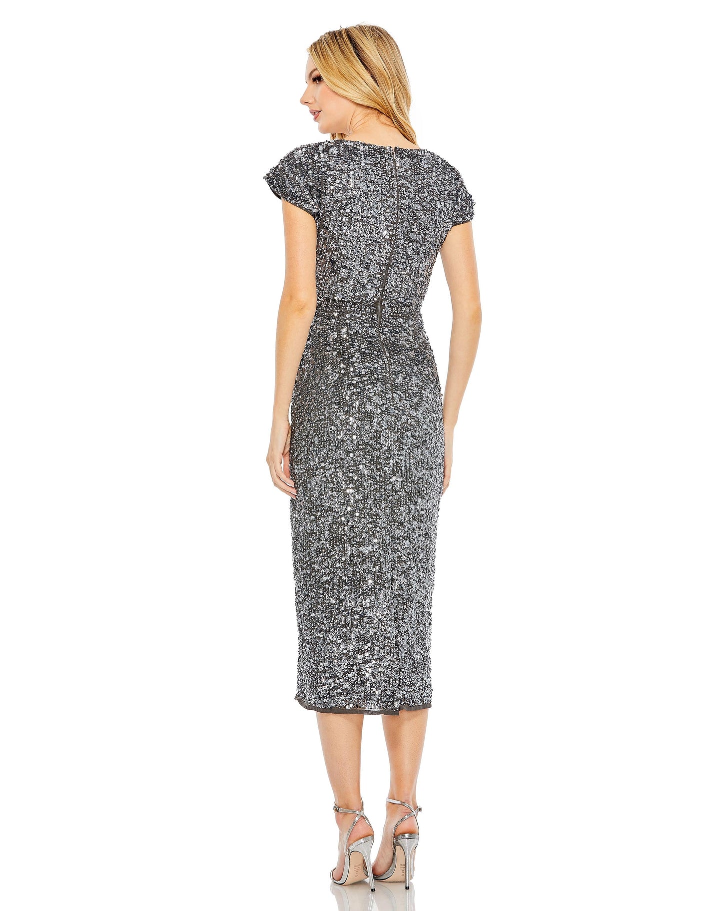 Cocktail Dresses Cocktail Sequin Short Midi Dress Platinum