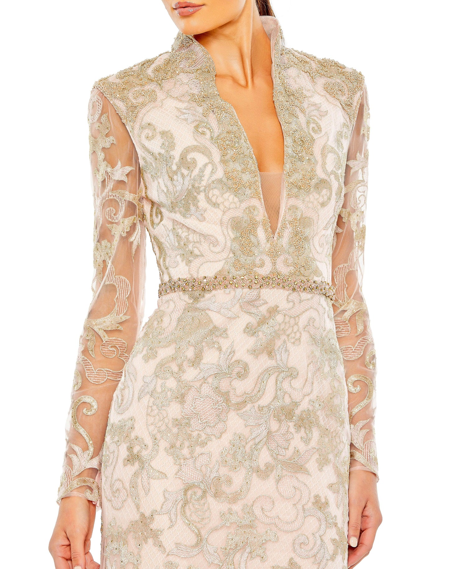 Formal Dress Long Sleeve Formal Evening Gown Blush