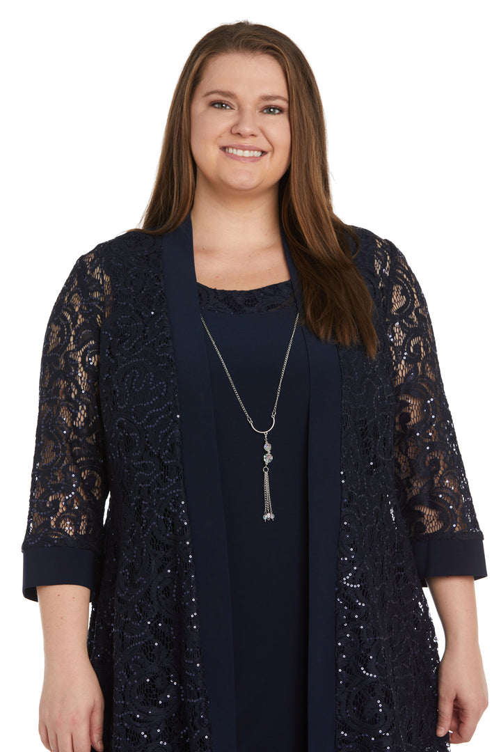 Plus Size Dresses Short Mother of the Bride Plus Size Sequin Jacket Dress Navy