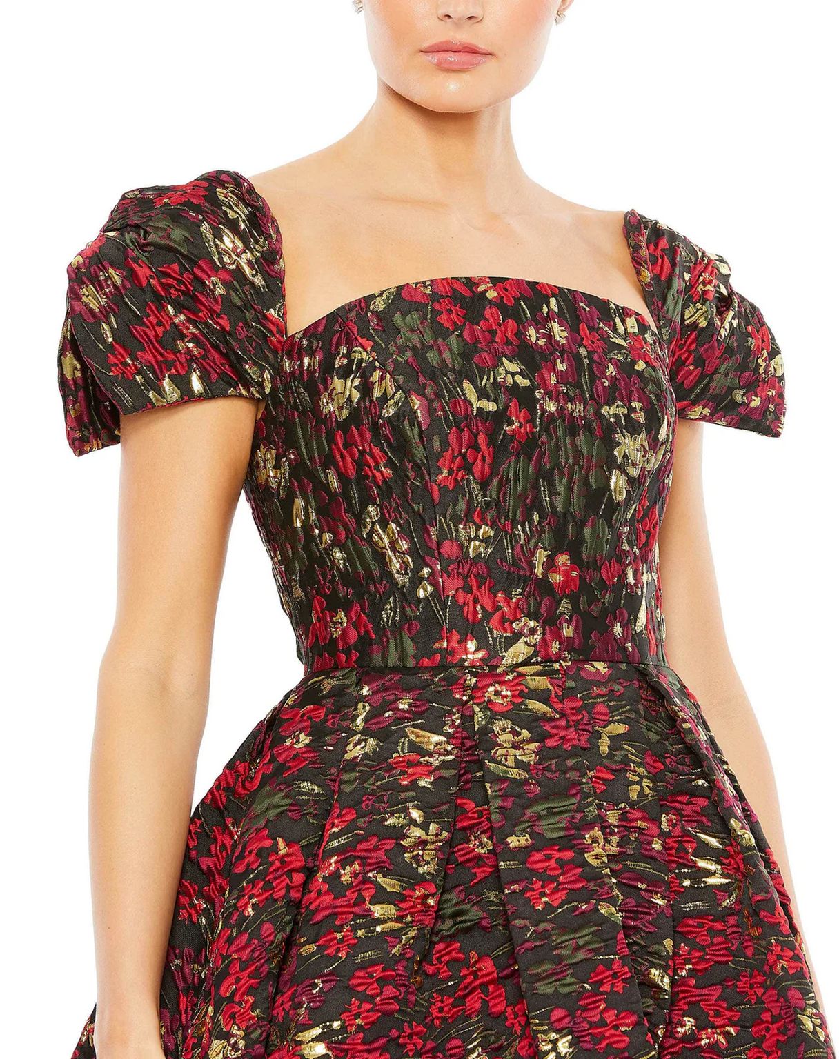 Cocktail Dresses Floral Brocade Cap sleeve Tea Length Dress Black Multi