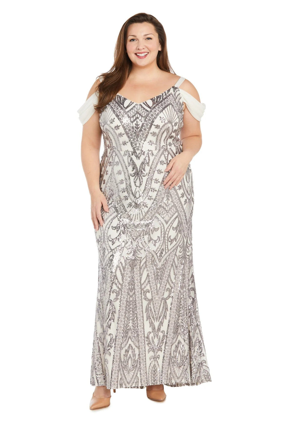 Plus Size Dresses Plus Size Evening Long Formal Dress Ivory/Pewter
