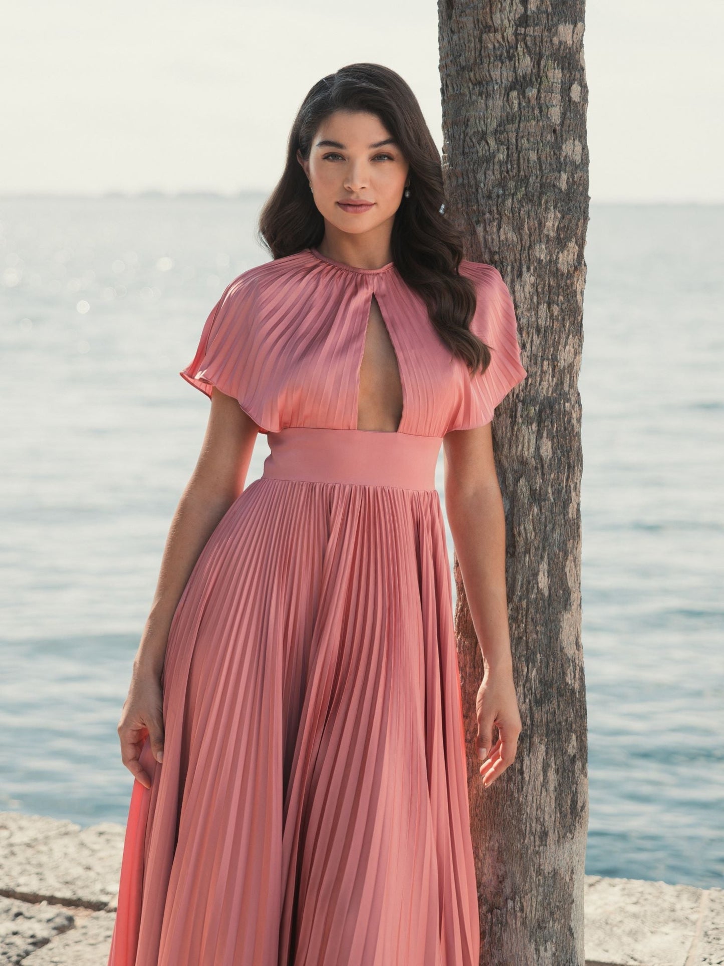 Formal Dresses Long Pleated Front Cutout High Low Formal Prom Dress Dusty Rose