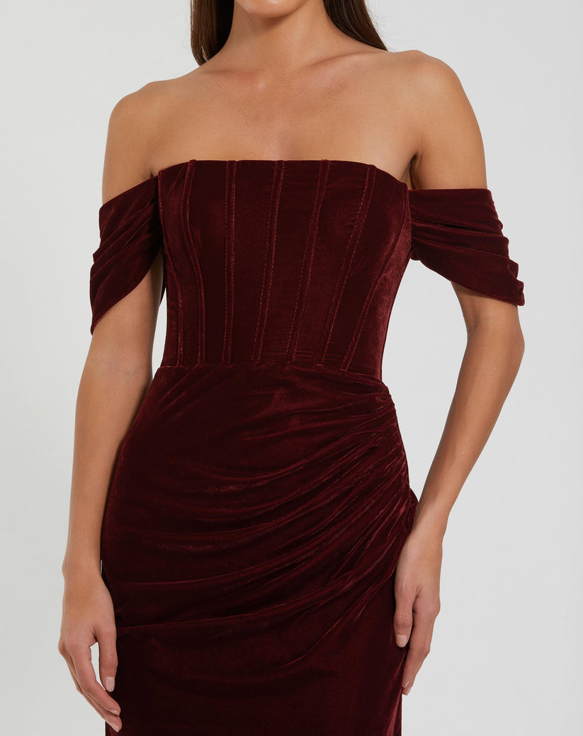 Prom Dresses Long Formal Fitted Velvet Prom Dress Wine