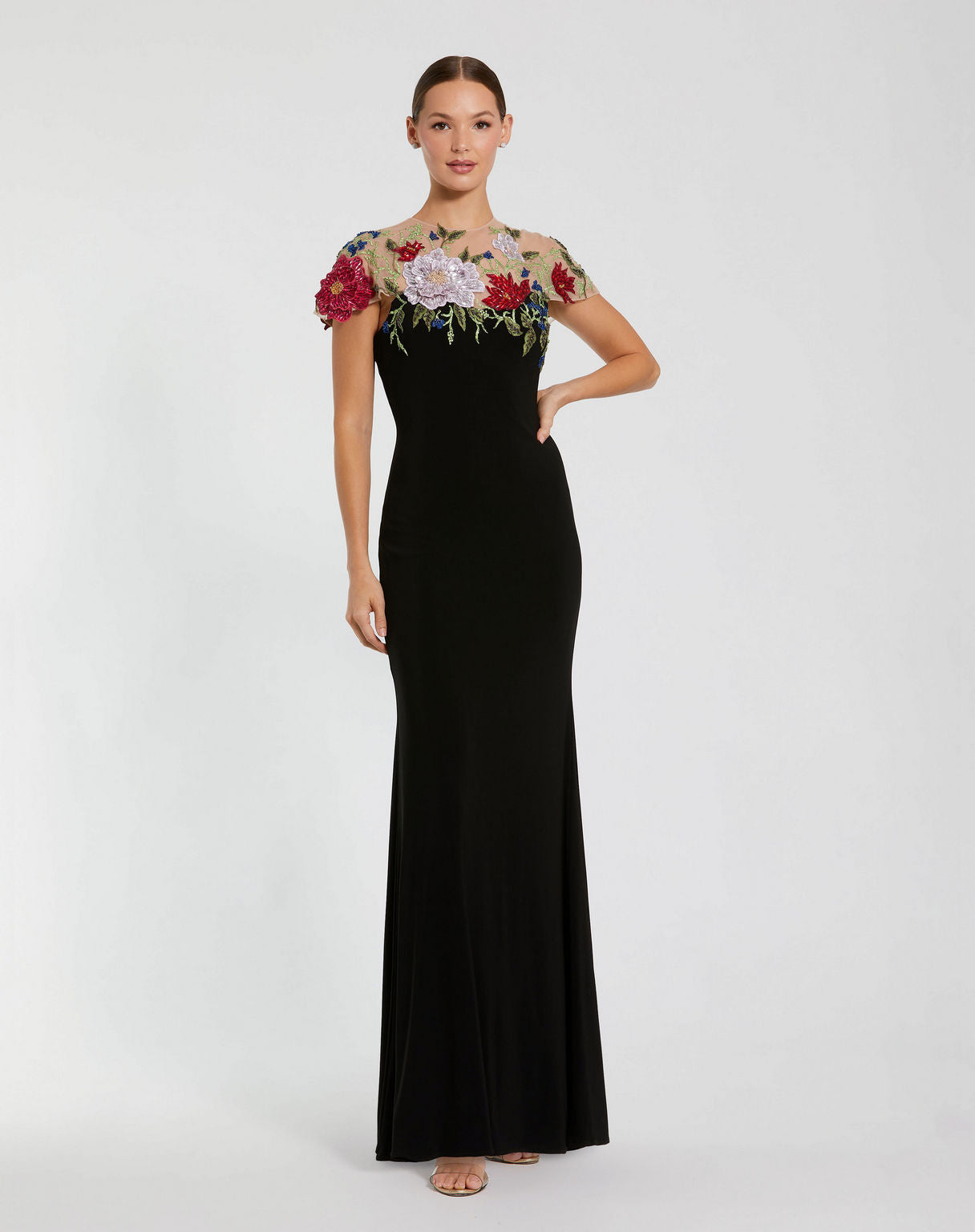Formal Dresses Long Floral Fitted Formal Prom Dress Black Multi