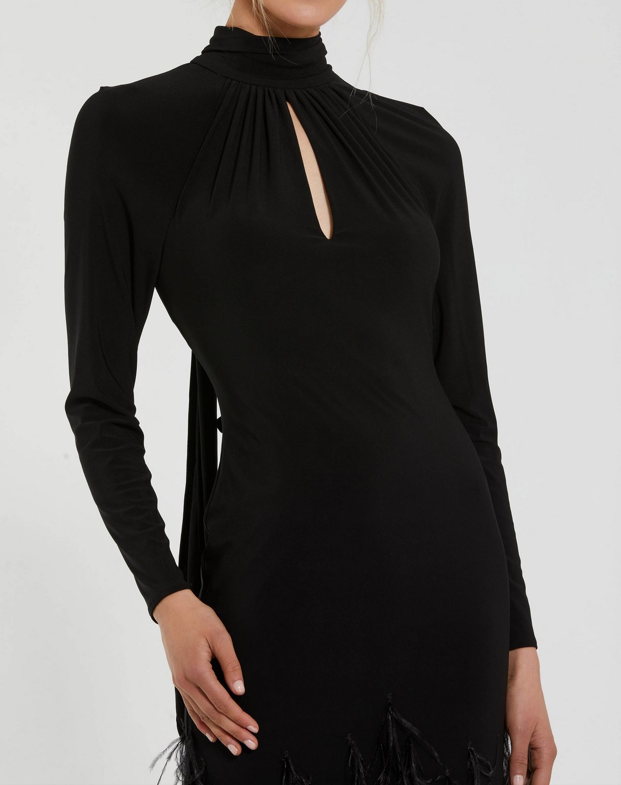 Formal Dresses Formal Prom Keyhole Feather Long Sleeve Dress Black