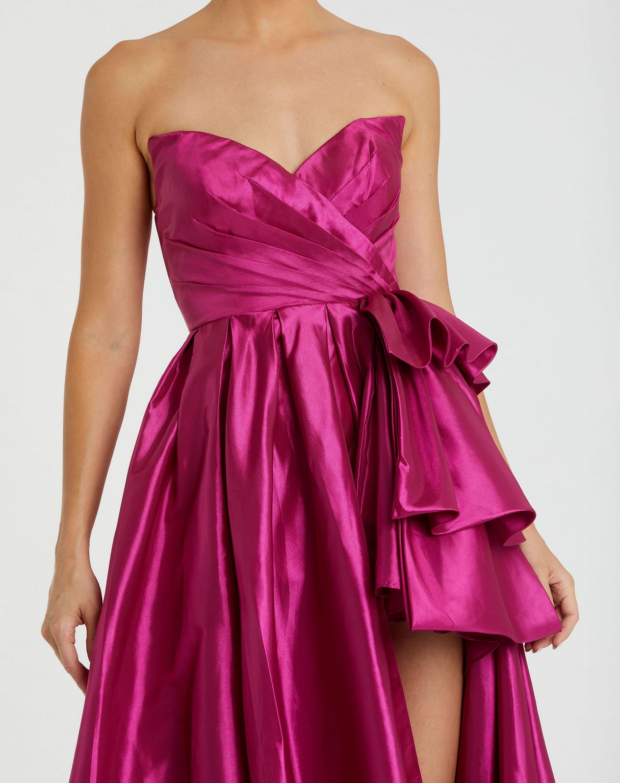 Prom Dresses Pleated Long Formal A Line Ruffle Slit Prom Dress Hot Pink