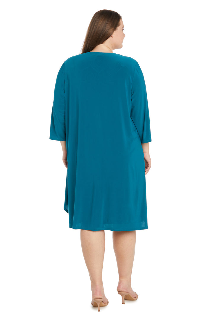 Plus Size Dresses Mother of the Bride Plus Size Fly Away Jacket Printed Dress Teal/Navy